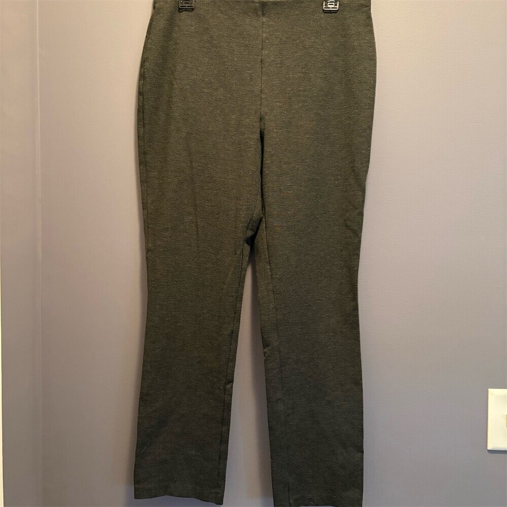 Liz Claiborne Alexis Pants Womens Size L Gray Pull-On Stretch Straight Leg